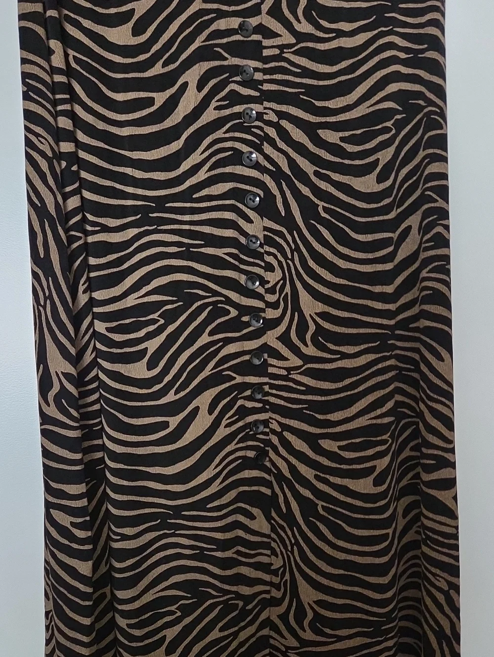 Briggs New York Brown and Black Zebra-Print Button-Front Maxi Skirt